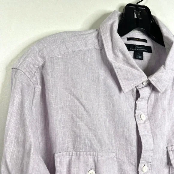 Marc Anthony Lavender Linen Blend Button Down Mens L Slim Fit Long Sleeve Shirt - Picture 3 of 12